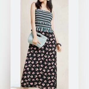 Hailee C for Anthropologie Women’s Striped Ruffle and Floral Silk Dress